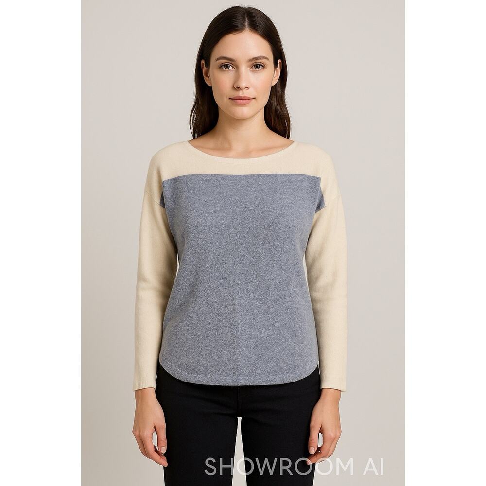 Vince.100%‎ Cashmere Pullover Color Block Sweater Blue Cream Lg